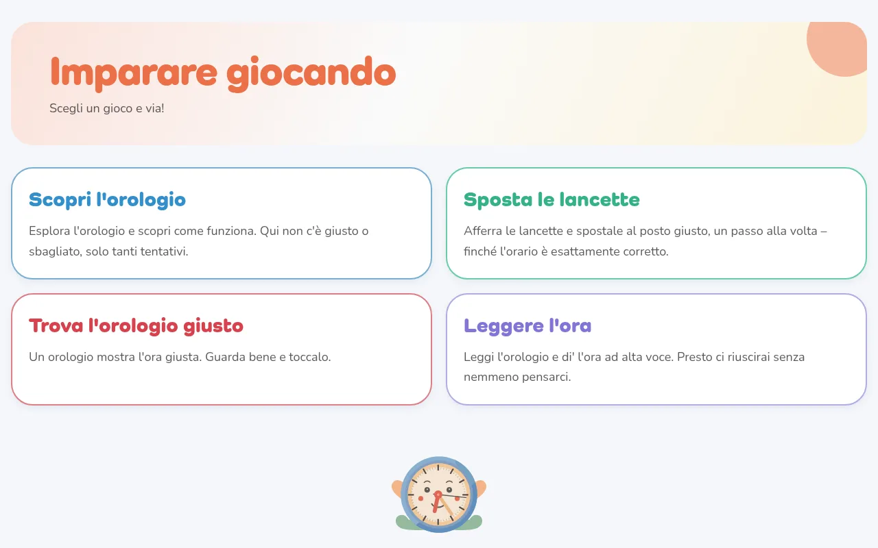La scelta dei giochi «Imparare giocando» con i quattro esercizi.